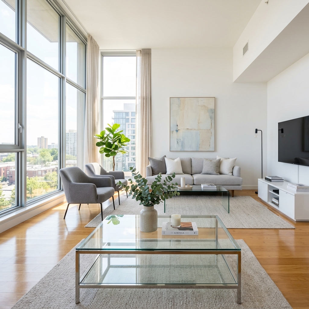 Clean and bright living room representing Leighton Buzzard cleaning services