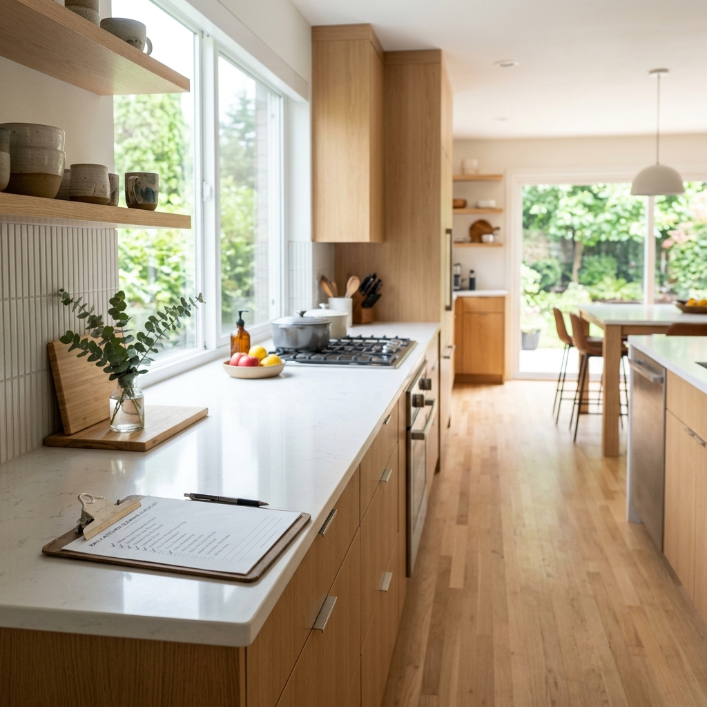 A clean, spotless modern kitchen representing successful tenancy cleaning in Milton Keynes